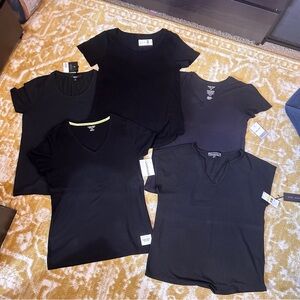 Lot of 5 black womens short sleeve shirts size XS-L